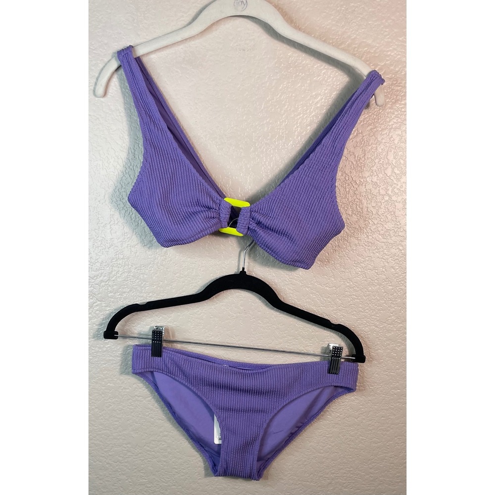 Aerie Womens M Bikini Purple Textured Crinkle Neon Buckle 2 Piece Swimsuit NEW